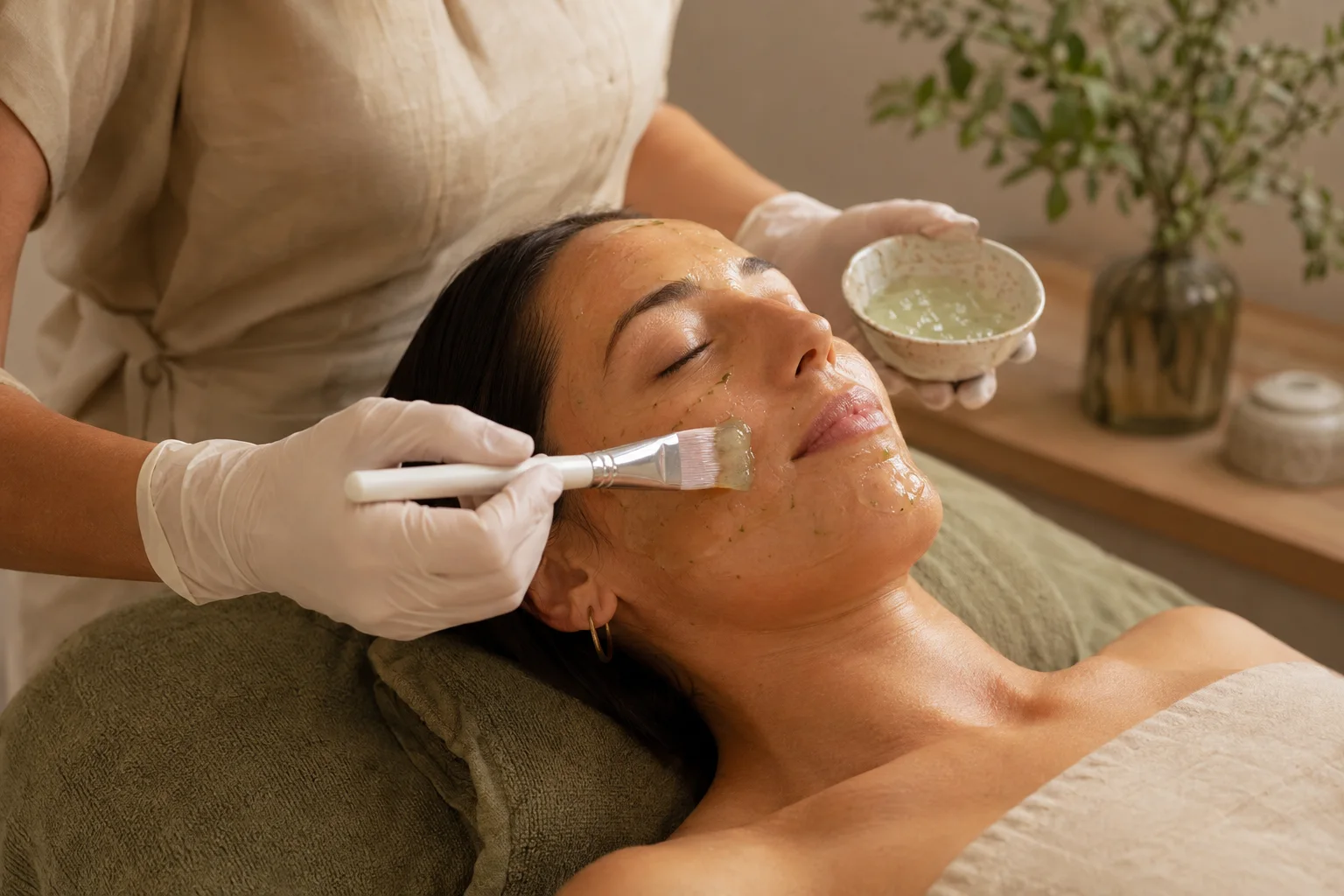 A client enjoying a professional facial treatment